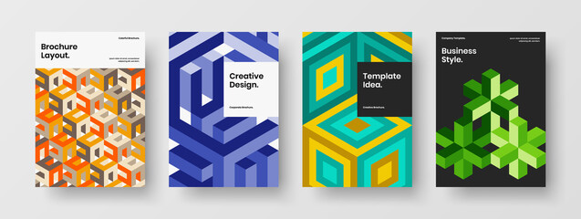 Fototapeta premium Colorful geometric shapes front page layout collection. Modern annual report vector design illustration set.