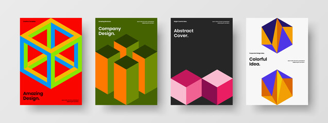 Obraz premium Premium geometric shapes pamphlet layout composition. Creative journal cover A4 vector design illustration set.