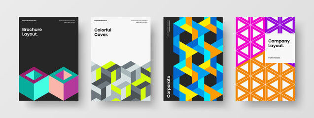 Fototapeta premium Simple geometric shapes postcard layout collection. Minimalistic booklet design vector concept set.