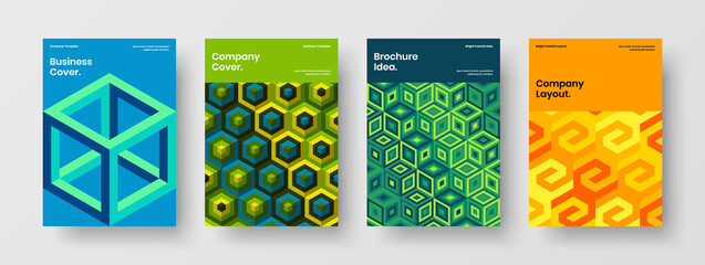 Unique catalog cover vector design concept collection. Amazing mosaic hexagons annual report illustration bundle.