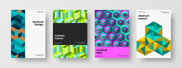 Fototapeta premium Isolated geometric shapes magazine cover illustration composition. Clean company identity vector design layout bundle.