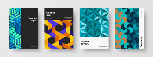 Premium company cover A4 vector design template composition. Original mosaic shapes banner concept bundle.