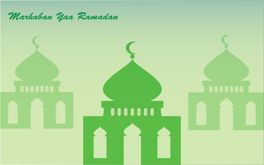 ramadan greetings with mosque and green background