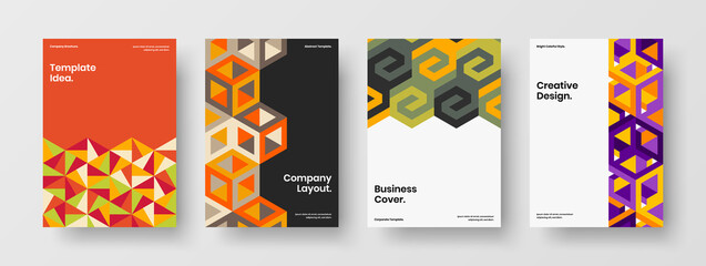 Naklejka premium Abstract geometric tiles front page illustration set. Minimalistic annual report design vector layout collection.