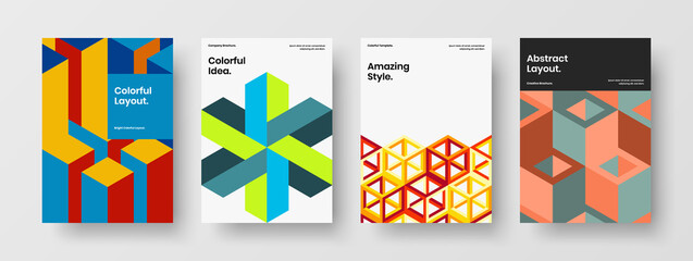 Obraz premium Fresh company cover A4 vector design concept bundle. Trendy geometric hexagons poster illustration composition.