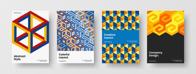 Unique mosaic pattern booklet illustration bundle. Simple company brochure vector design template set.