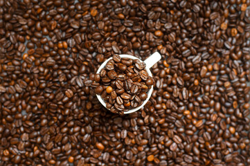 Mixture of different kinds of coffee beans. Coffee Background