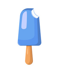Vector illustration of ice cream on a stick. Ice cream in blue color isolated on white background idea for a poster, postcard, t-shirt. Wild berries. Vanilla biting ice cream