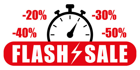 Flash sale. Red vector icon with discounts.