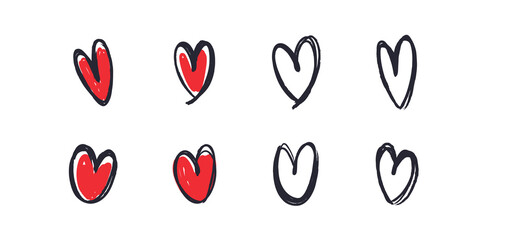 Obraz premium Set of hand drawn hearts. Heart doodles collection. Sketch illustration.