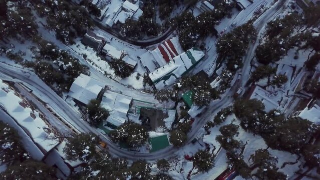 Aerial view of Shimla hillstation with snow resorts and parks