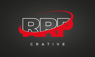 RRP creative letters logo with 360 symbol vector art template design