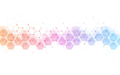 Hexagons pattern background. Genetic research, molecular structure. Chemical engineering. Concept of innovation technology. Used for design healthcare, science and medicine background