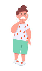 Crying male toddler semi flat color vector character. Standing figure. Full body person on white. Frustrated boy simple cartoon style illustration for web graphic design and animation