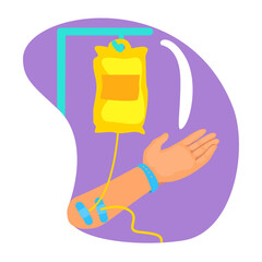 Intravenous injection 2D vector isolated illustration. Medical technique flat sticker on cartoon background. Delivering medication into vein colourful scene for mobile, website, presentation