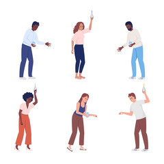 People expressing empathy semi flat color vector characters set. Standing figures. Full body people on white. Compassion simple cartoon style illustration for web graphic design and animation pack