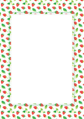 Hand-painted watercolor strawberry frame border. A4 A5 international size with illustration with free copy space for text. Kidcore cute vintage papercut background.
