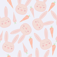 Seamless pattern with bunny and carrot on blue background
