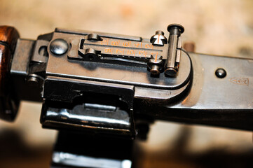 Machine gun details. Automatical weapon.