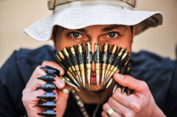  man with bullets for machinegun