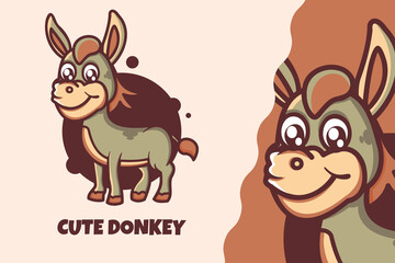 Obraz na płótnie Canvas cute donkey cartoon mascot character. cute animal happy concept Isolated