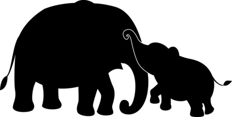 Mother With Baby Elephant Silhouettes Mother With Baby Elephant SVG EPS PNG