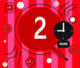 2 hour clock icon. vector red weather symbol