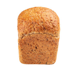 Isolated fresh baked loaf of buckwheat bread on a brown background