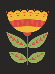 semicircular flower in folk style isolated on black