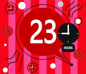 23 hour clock icon. vector red weather symbol