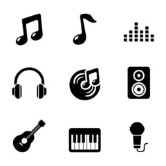 Set of music and sound icon in glyph style isolated on white background