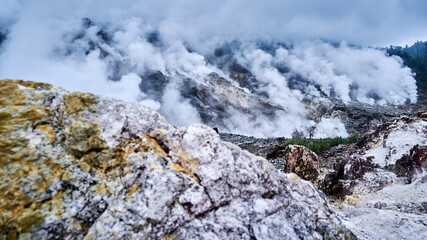 crater with thick smoke in the beautiful area of ​​Halimun salak 