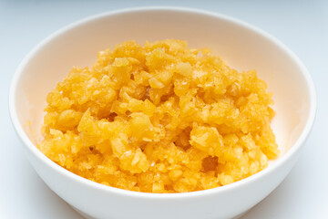 minced garlic in a bowl