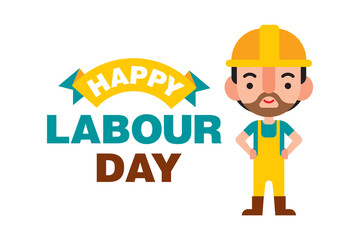 Happy labour day with flat design construction worker character