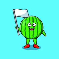 Cute cartoon Watermelon mascot character with white flag in modern design for t-shirt, sticker, logo element