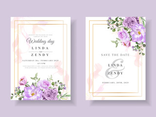 Beautiful purple flowers wedding invitation card template