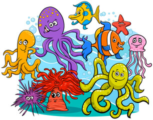 Fototapeta na wymiar cartoon sea life marine animal characters group