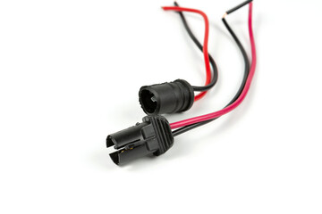 Modern automotive wiring for connecting auxiliary electronic systems of a car on a white background, electronic,