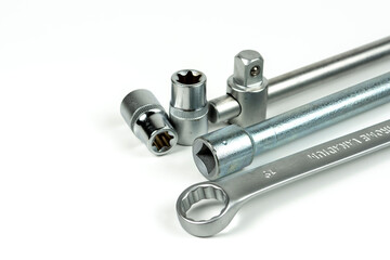 a set of professional tools for assembling connections using bolts and nuts