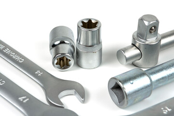 a set of professional tools for assembling connections using bolts and nuts