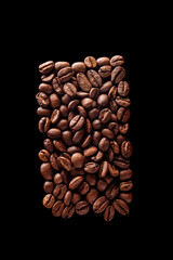 Coffee beans rectangle shaped on isolated black beckground