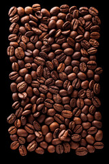 Coffee beans rectangle shaped on isolated black beckground