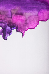 Watercolor blur on aqarelle paper. Multicolored spreads. Purple and fuxia pink.