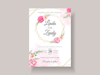 Beautiful pink flowers wedding invitation card template
