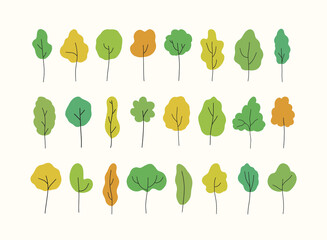 Big collection of different cartoon trees. Vector illustration. 
