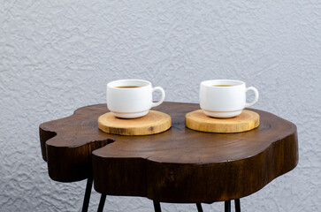 The cup is on the table. Coffee Tea. Desktop, workplace. Breakfast, morning