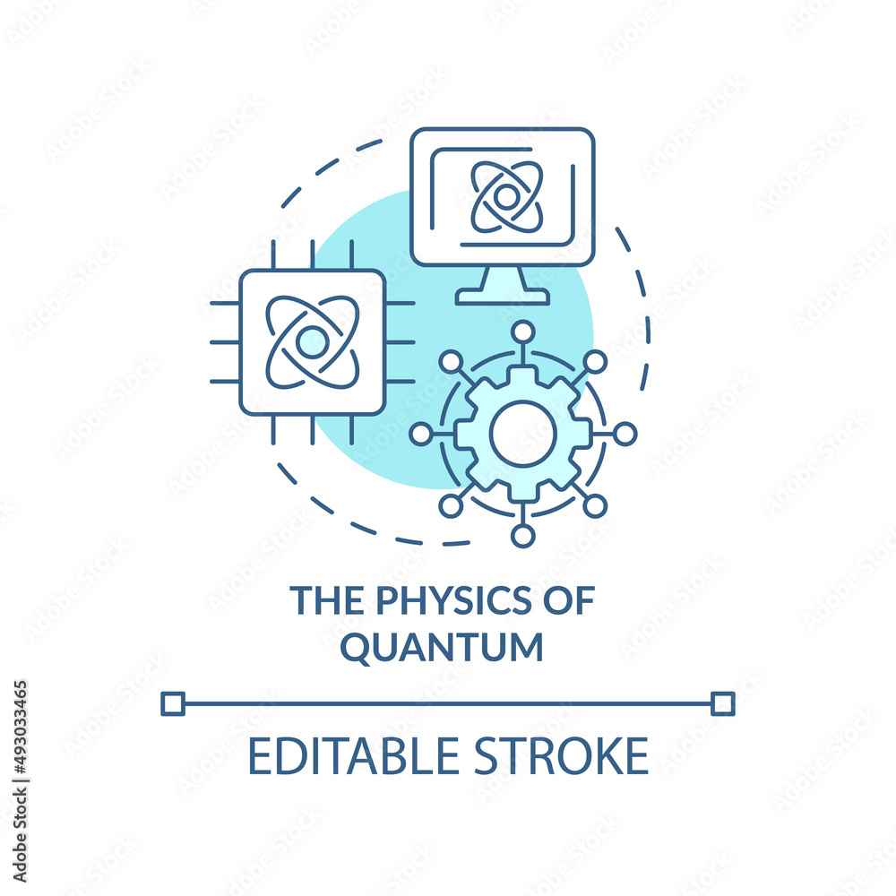 Poster physics of quantum turquoise concept icon. processing information. tech macro trends abstract idea t