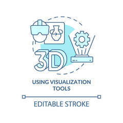 Using visualization tools turquoise concept icon. Virtual reality. Tech macro trends abstract idea thin line illustration. Isolated outline drawing. Editable stroke. Arial, Myriad Pro-Bold fonts used