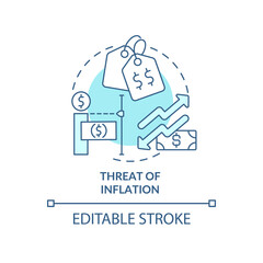 Threat of inflation turquoise concept icon. Global finance. Macro economy trends abstract idea thin line illustration. Isolated outline drawing. Editable stroke. Arial, Myriad Pro-Bold fonts used