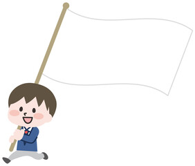 旗を持って走る男子学生